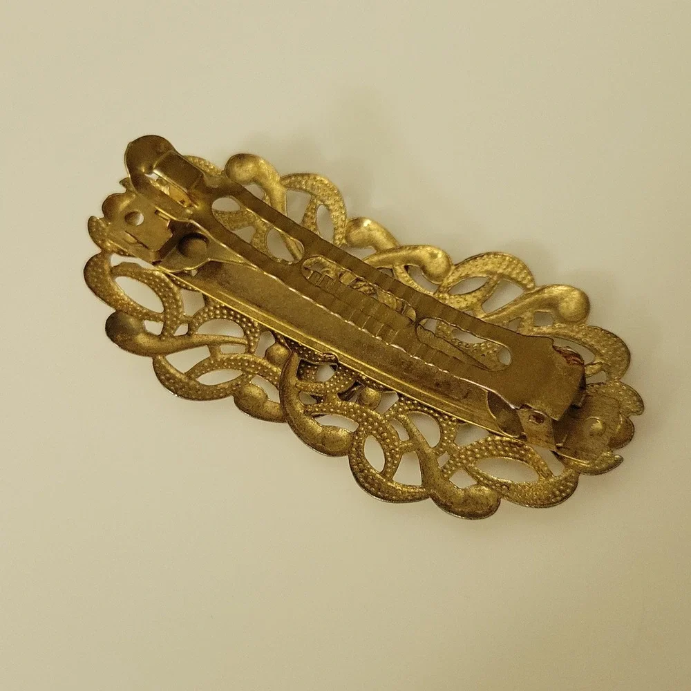 Vintage Gold Tone Filigree Ornate Metal Hair Barrette Clip 3.25 Inch Cottagecore